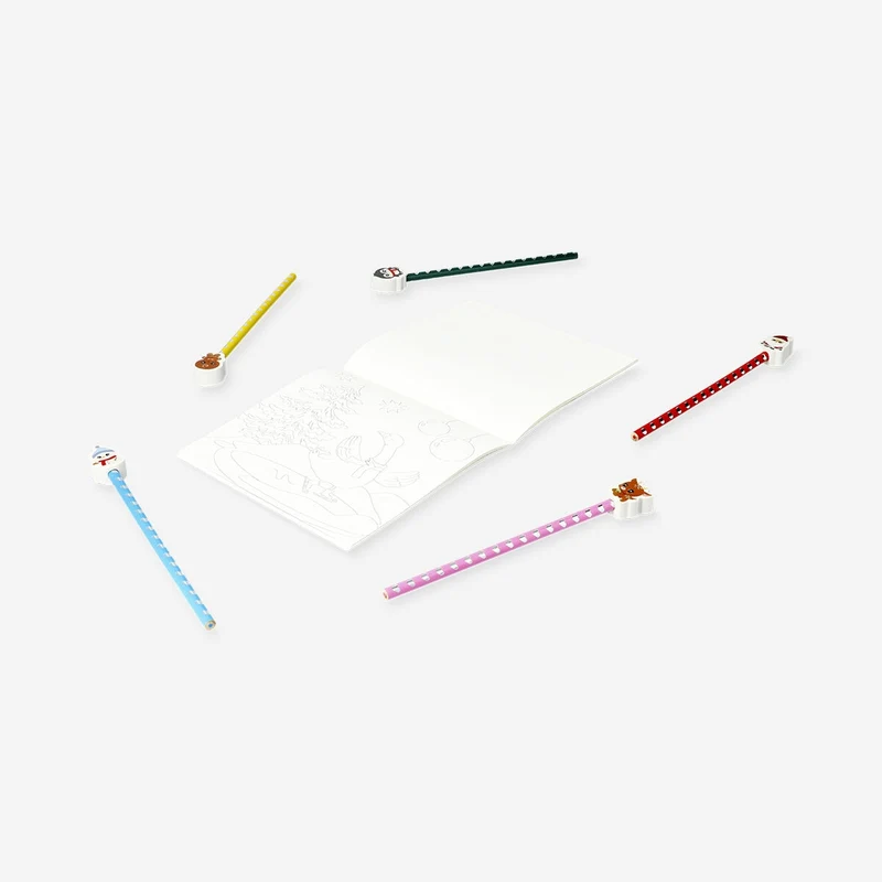 Christmas colouring book with coloured pencils