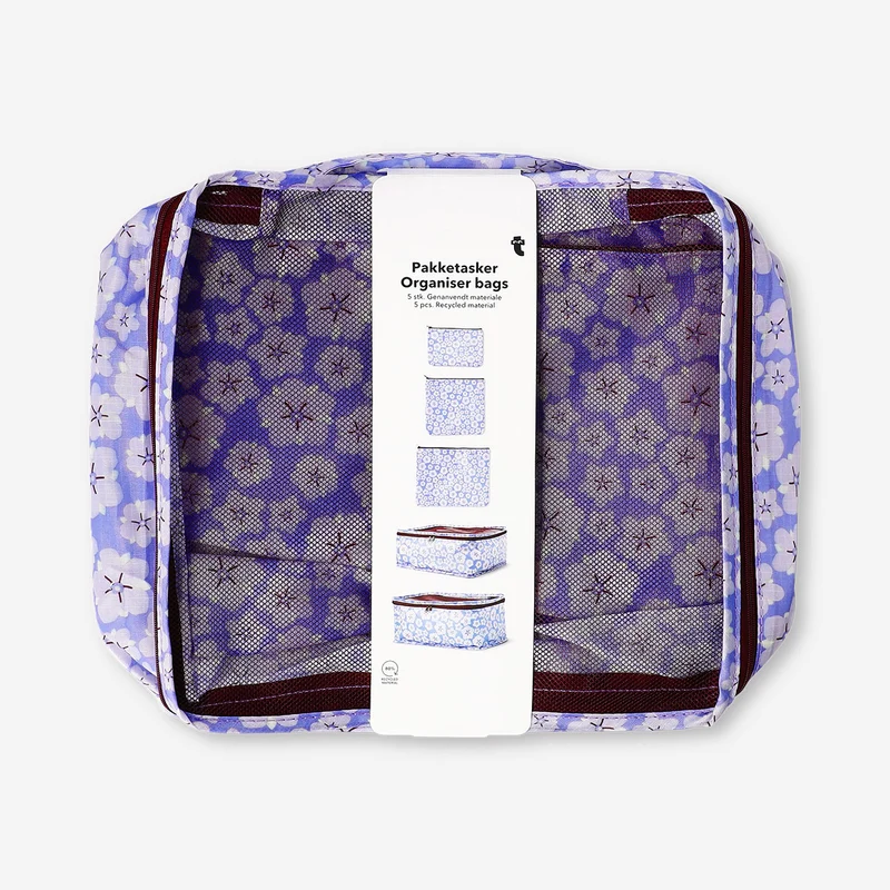 Purple floral organiser bags - 5 pcs