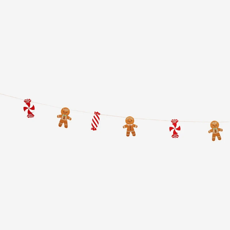 Gingerbread men and candy cane felt garland
