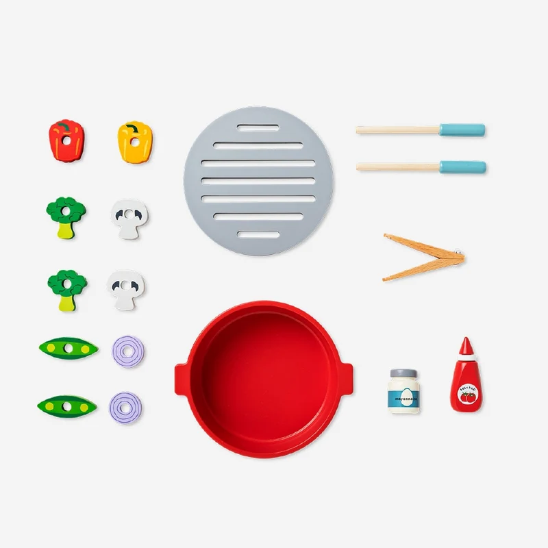 Wooden play grill set