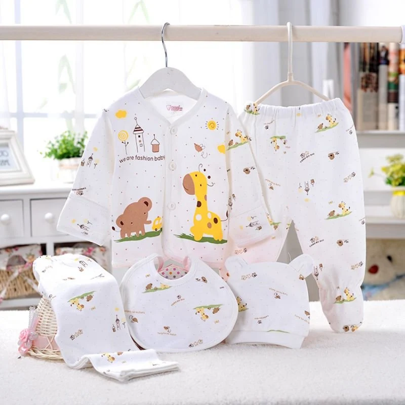 5PCS baby girl 0-3M Spring summer print cartoon newborn clothing gift set