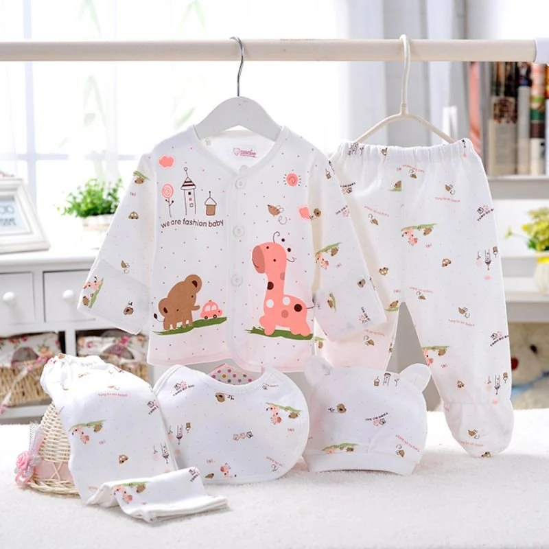 5PCS baby girl 0-3M Spring summer print cartoon newborn clothing gift set