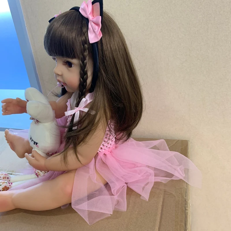 55CM Reborn Pink Princess Bath Toy - Soft Full Body Silicone Doll