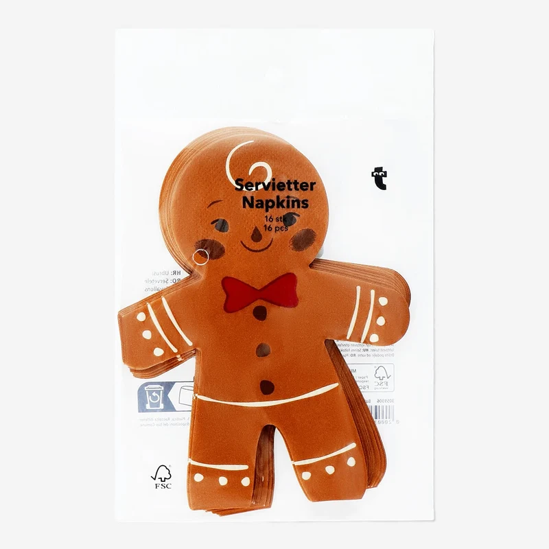 Gingerbread shaped napkins 16 pcs