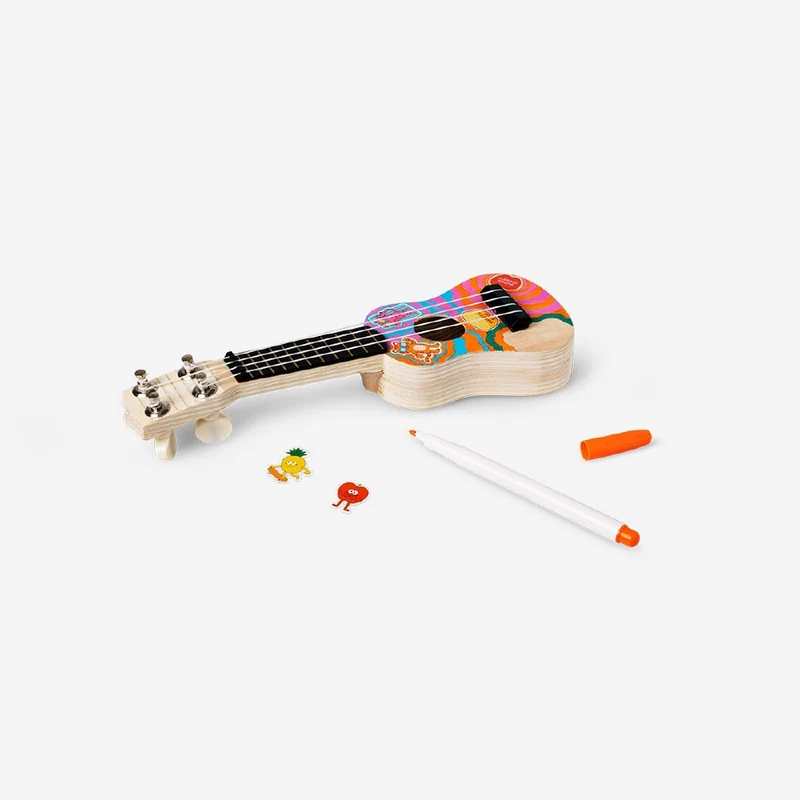 DIY ukulele with markers and stickers