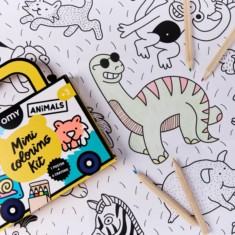 Mini Pocket Animales para colorear + 4 lápices · OMY