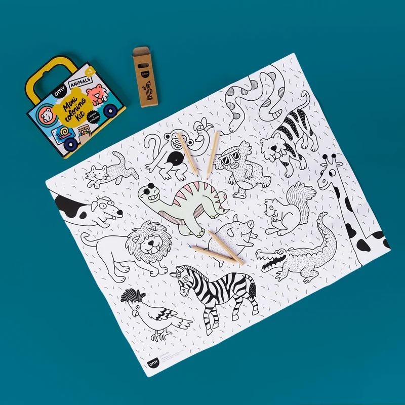 Mini Pocket Animales para colorear + 4 lápices · OMY