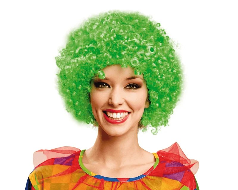 Peluca Rizada color verde para disfraz