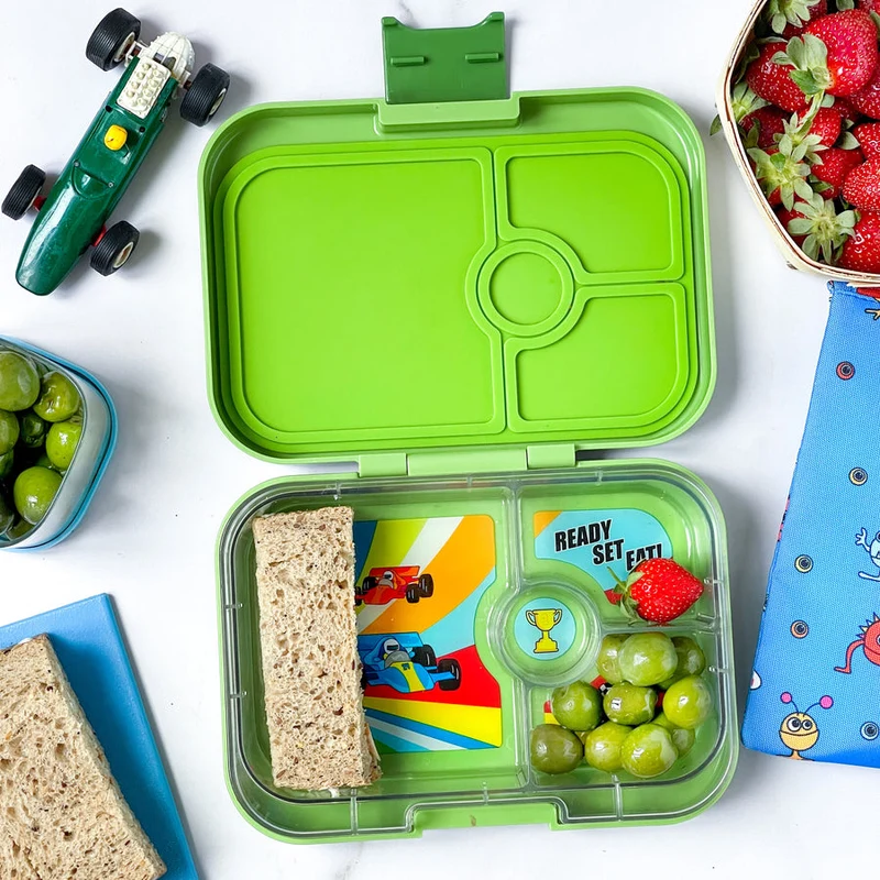 Yumbox Panino 4 compartimentos Green Matcha Race Cars