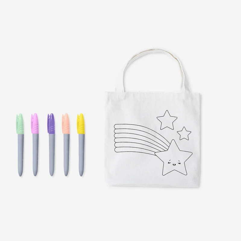 Colour-your-own small tote bag. With markers