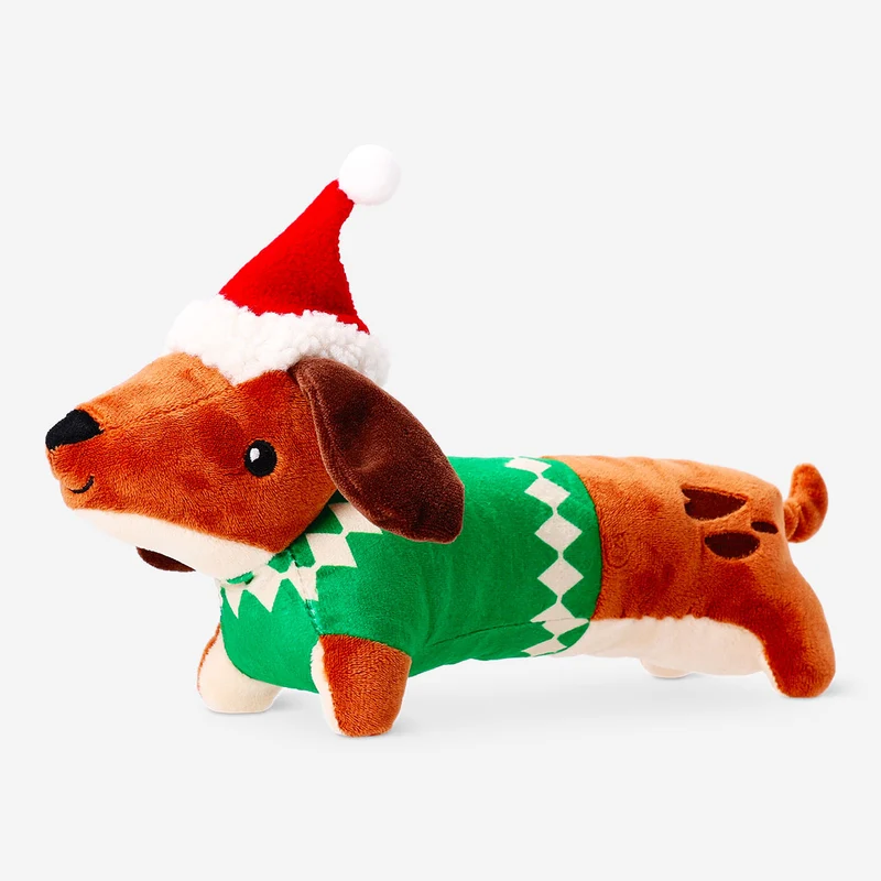 Pet toy - Sausage dog with Santa hat