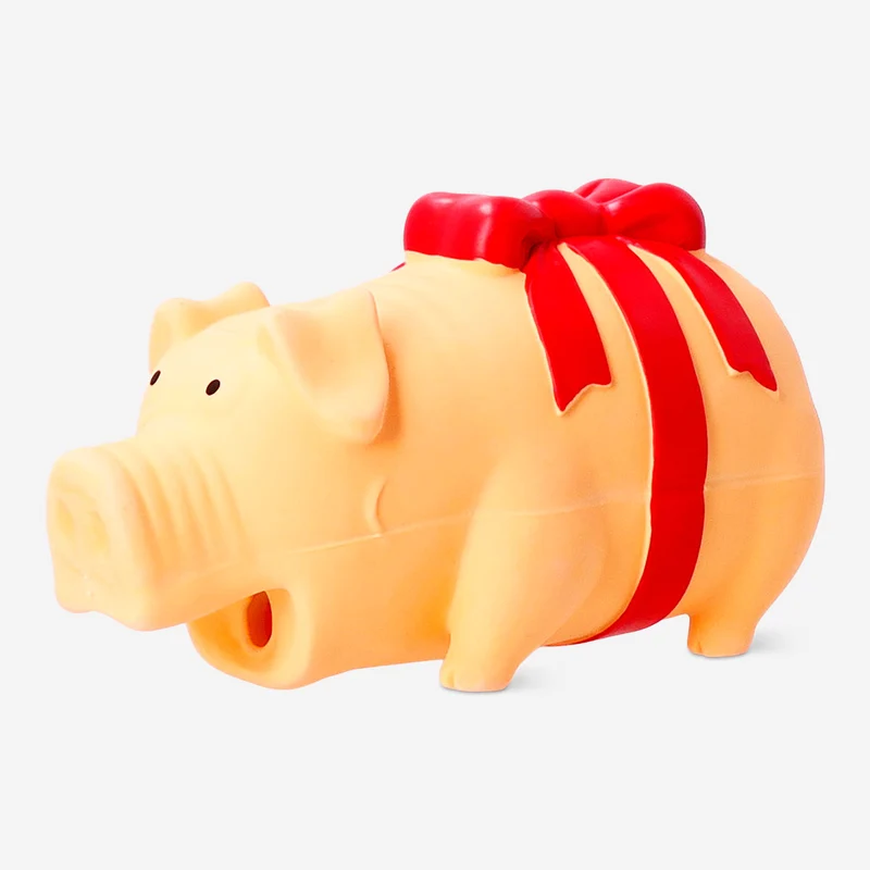 Pet chew toy - Pig wrapped with red ribbon