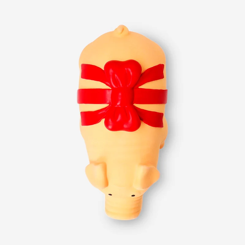 Pet chew toy - Pig wrapped with red ribbon