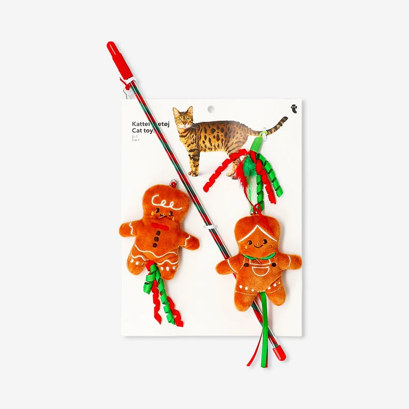 Gingerbread people on cat toy stick - 3 pcs