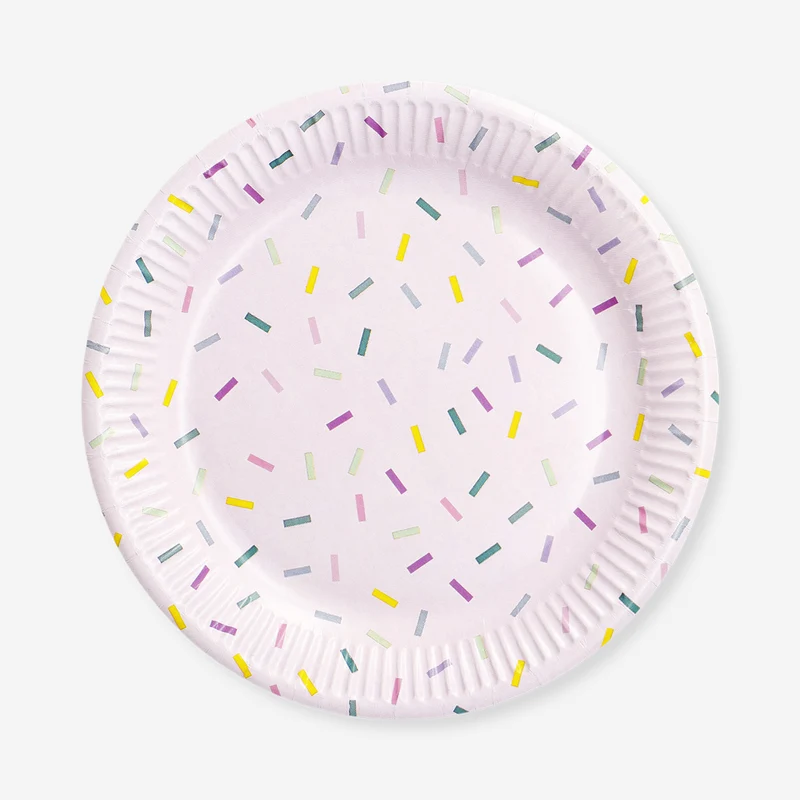 Pink confetti paper plates - 8 pcs