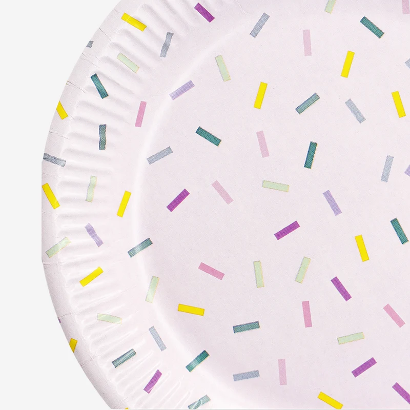 Pink confetti paper plates - 8 pcs