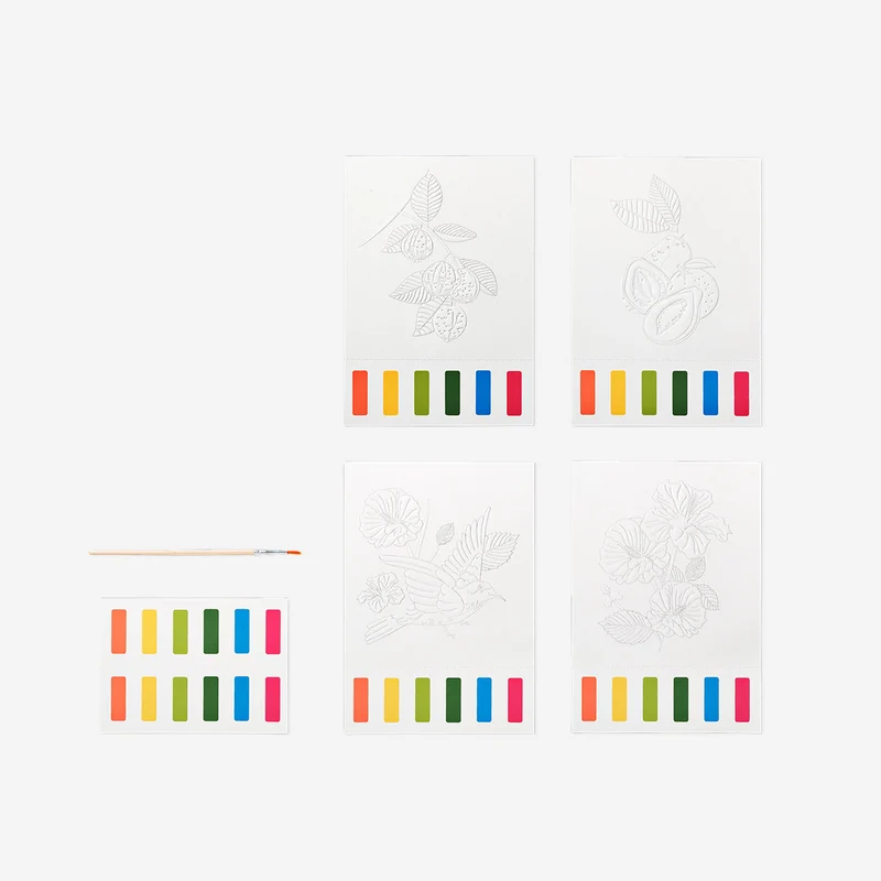 Embossed watercolouring sheets with paint