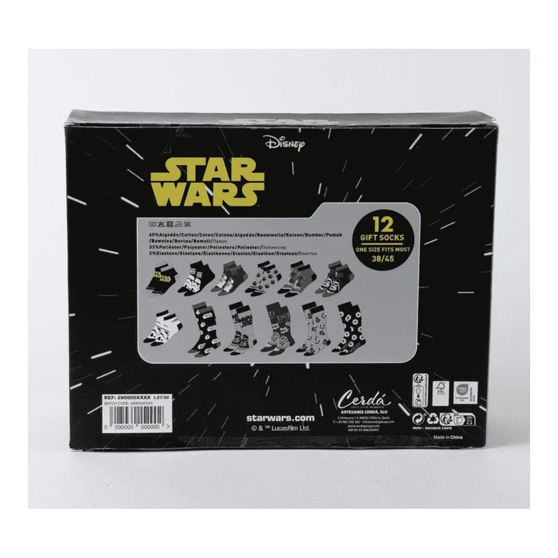 Pack 12 Pares de Calcetines Star Wars Cerdá Talla 38-45