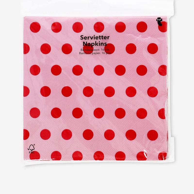 Pink napkins with red dots - 16 pcs