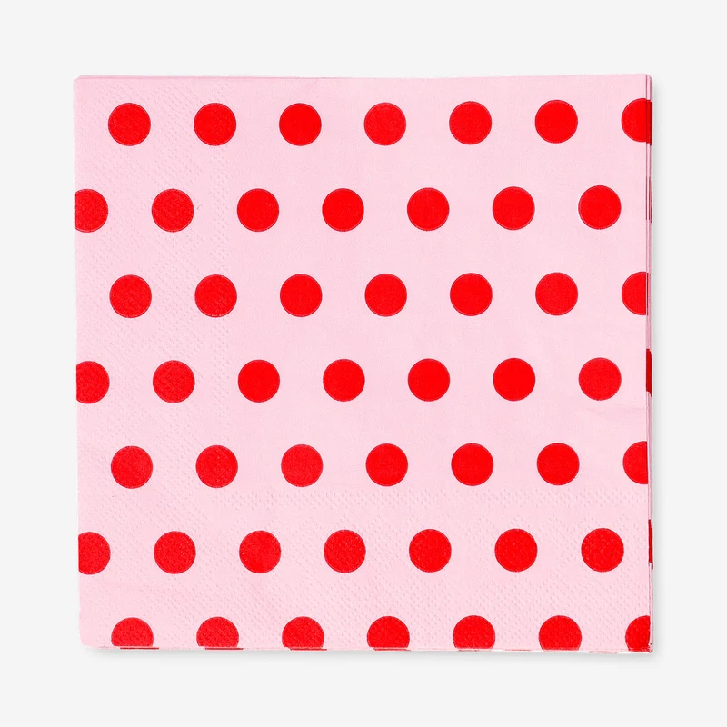 Pink napkins with red dots - 16 pcs