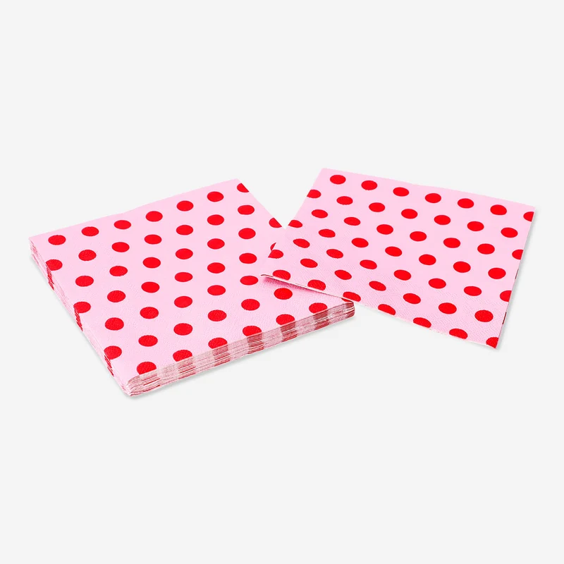 Pink napkins with red dots - 16 pcs