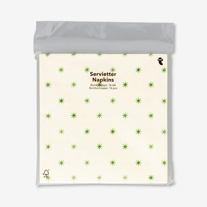 Napkins with green stars - 16 pcs