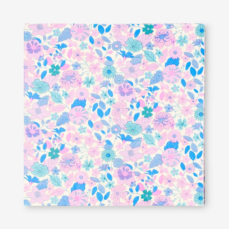 Napkins with blue and pink flowers - 16 pcs