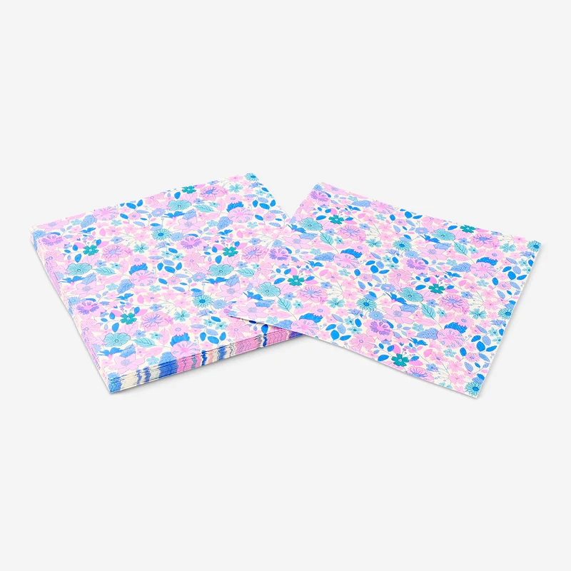 Napkins with blue and pink flowers - 16 pcs