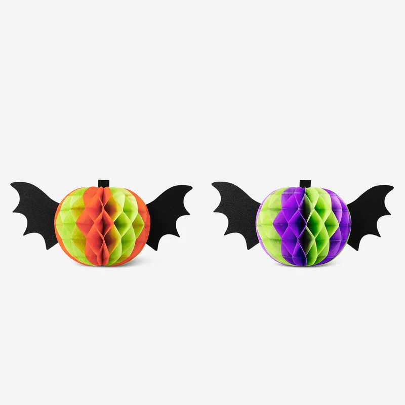 Honeycomb paper pumpkin with wings table decorations - 2 pcs