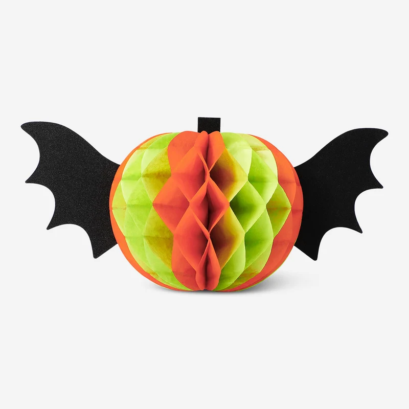 Honeycomb paper pumpkin with wings table decorations - 2 pcs