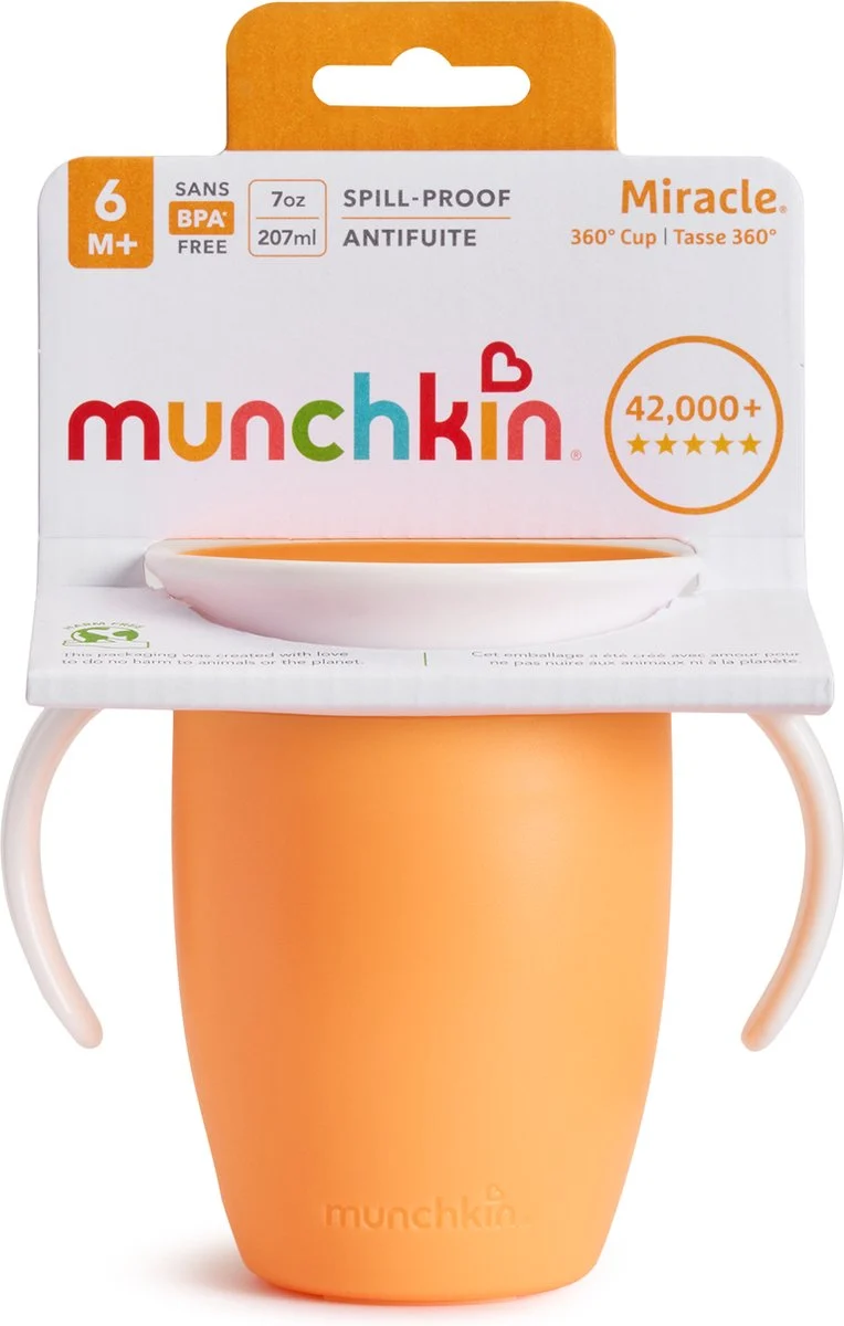 Vaso Antiderrame con Asa Miracle 360º Mandarina · Munchkin