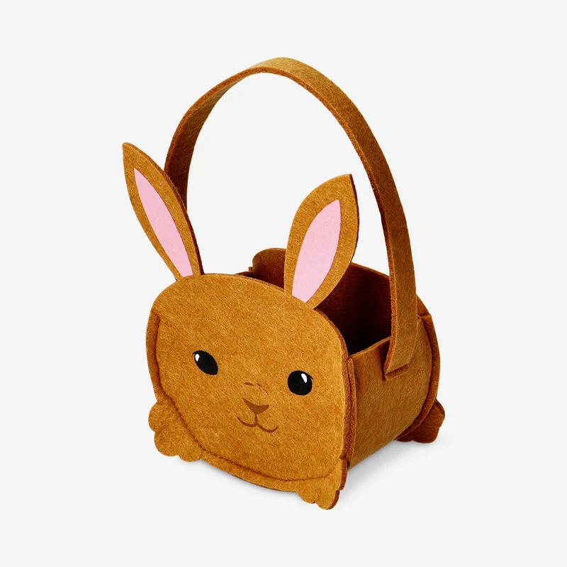 Brown bunny felt Easter bag - 22 cm
