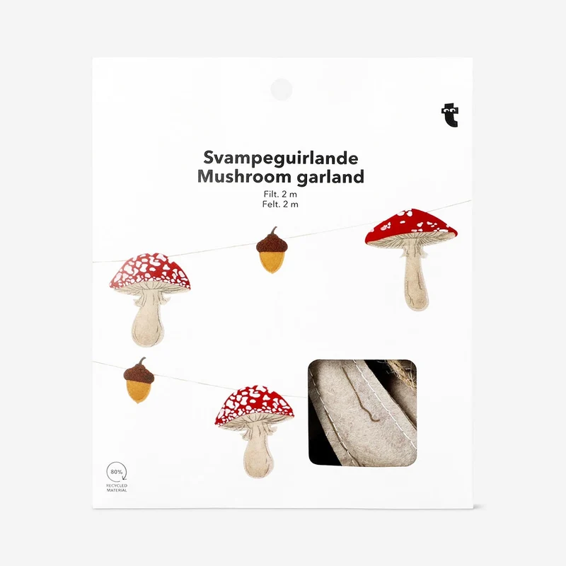 Felt mushrooms garland - 200 cm
