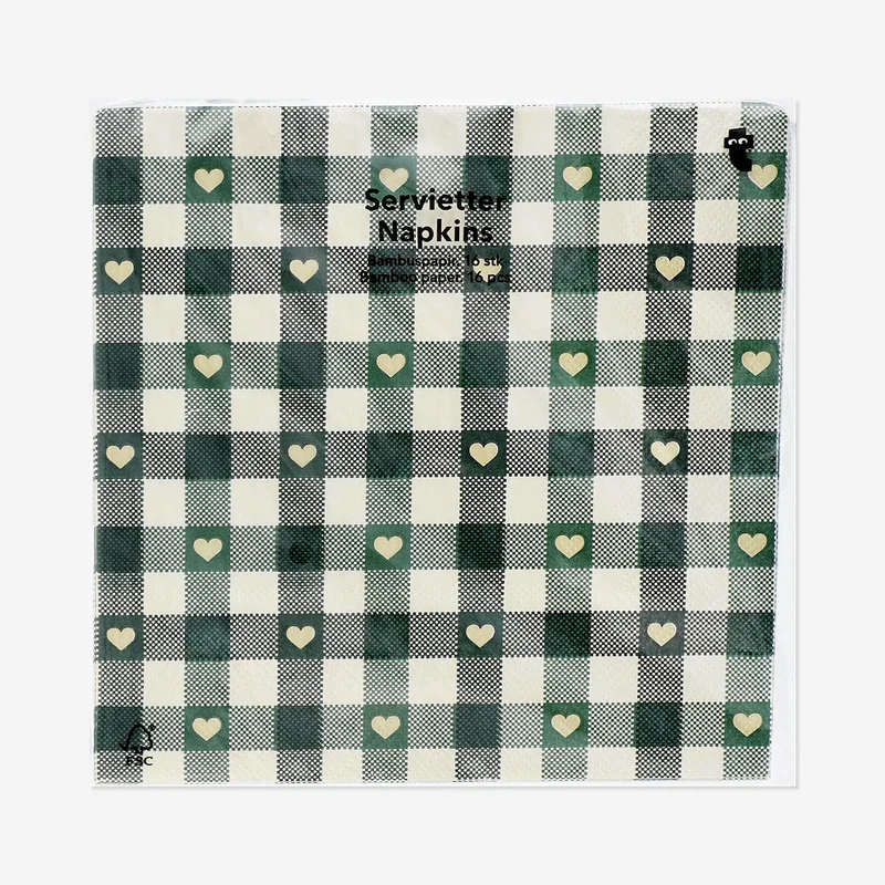 Green checkered napkins - 16 pcs