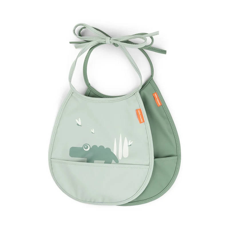 Pack de 2 baberos mini con bolsillo Croco Green · Done by Deer