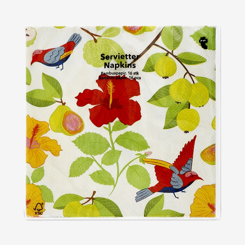 Napkins with birds and flowers - 16 pcs