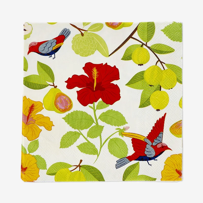 Napkins with birds and flowers - 16 pcs