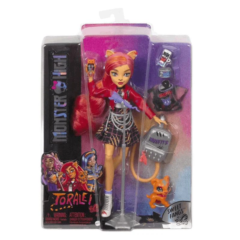 Monster High Toralei Stripe Muñeca articulada con mascota, micrófono y accesorios de moda, juguete +