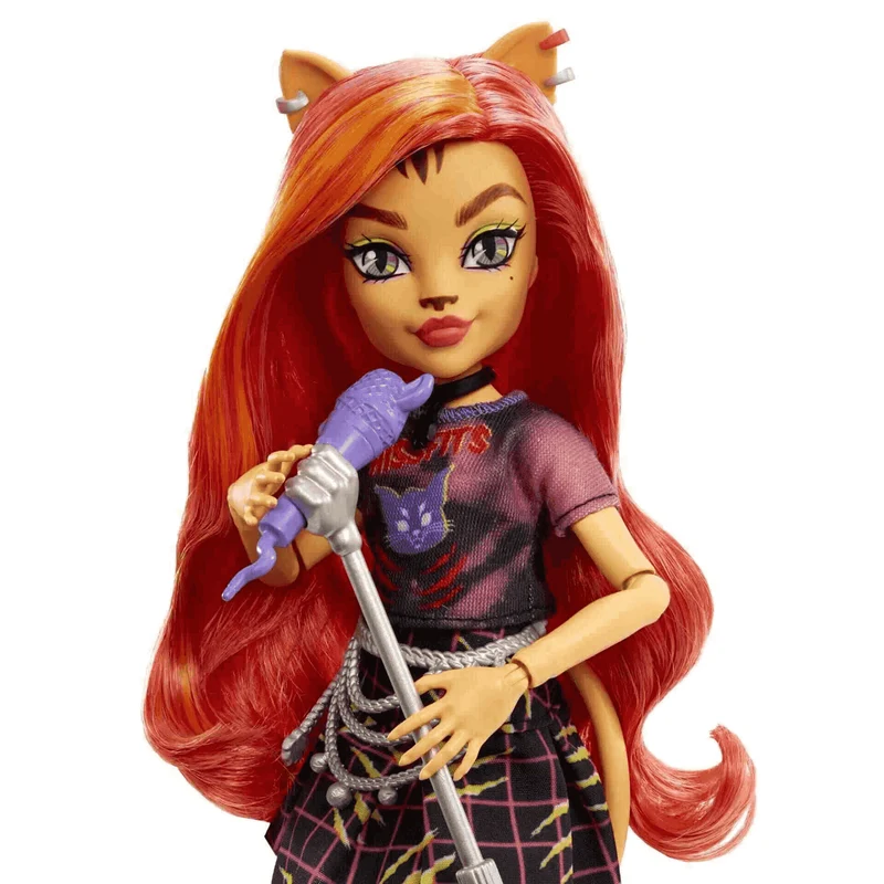 Monster High Toralei Stripe Muñeca articulada con mascota, micrófono y accesorios de moda, juguete +