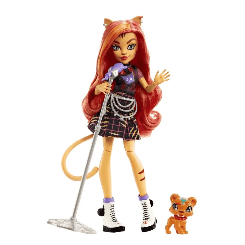 Monster High Toralei Stripe Muñeca articulada con mascota, micrófono y accesorios de moda, juguete +