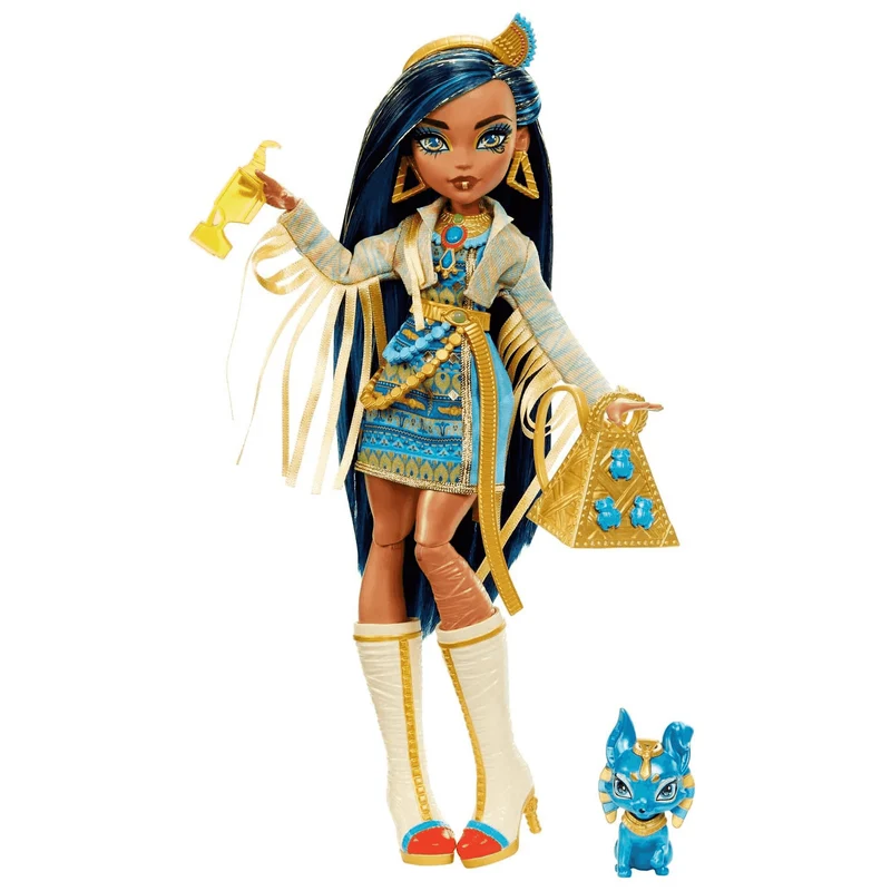 Monster High Cleo de Nile Muñeca articulada con mascota y accesorios de moda