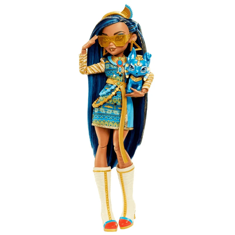 Monster High Cleo de Nile Muñeca articulada con mascota y accesorios de moda