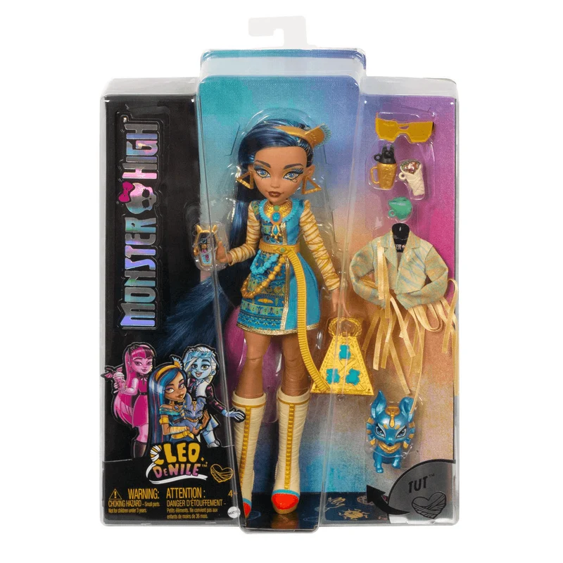Monster High Cleo de Nile Muñeca articulada con mascota y accesorios de moda