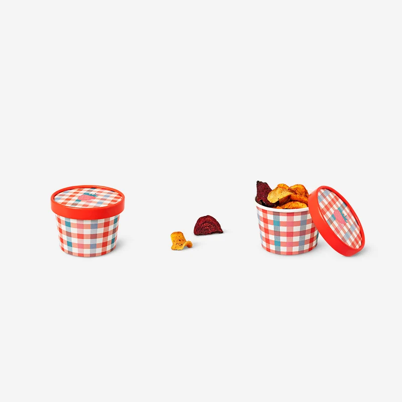 Chequered paper snack bowls with lids - 2 pcs