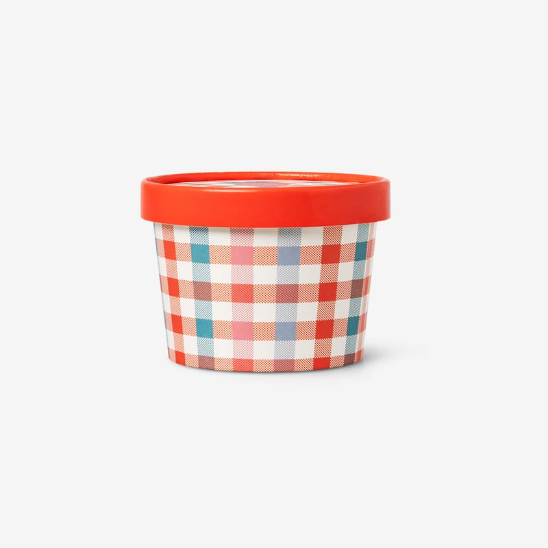 Chequered paper snack bowls with lids - 2 pcs