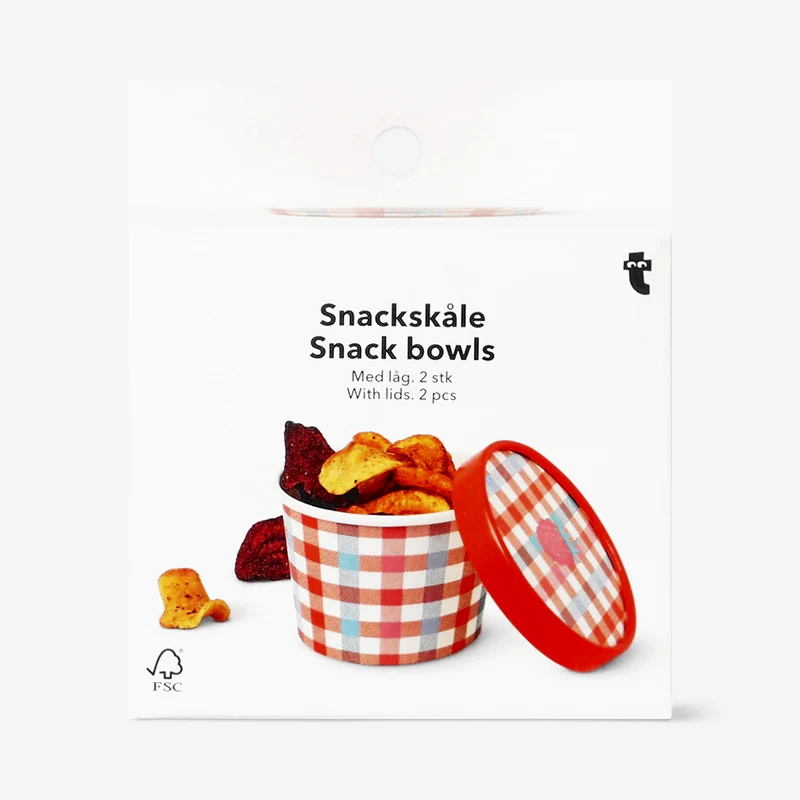 Chequered paper snack bowls with lids - 2 pcs