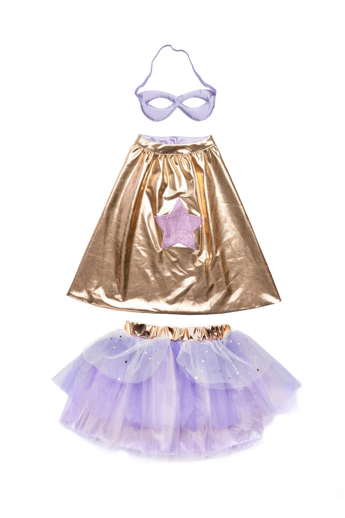 Metallic Rose Gold/Lilac Super Duper Tutú, capa y máscara · Great Pretenders 4-6 años