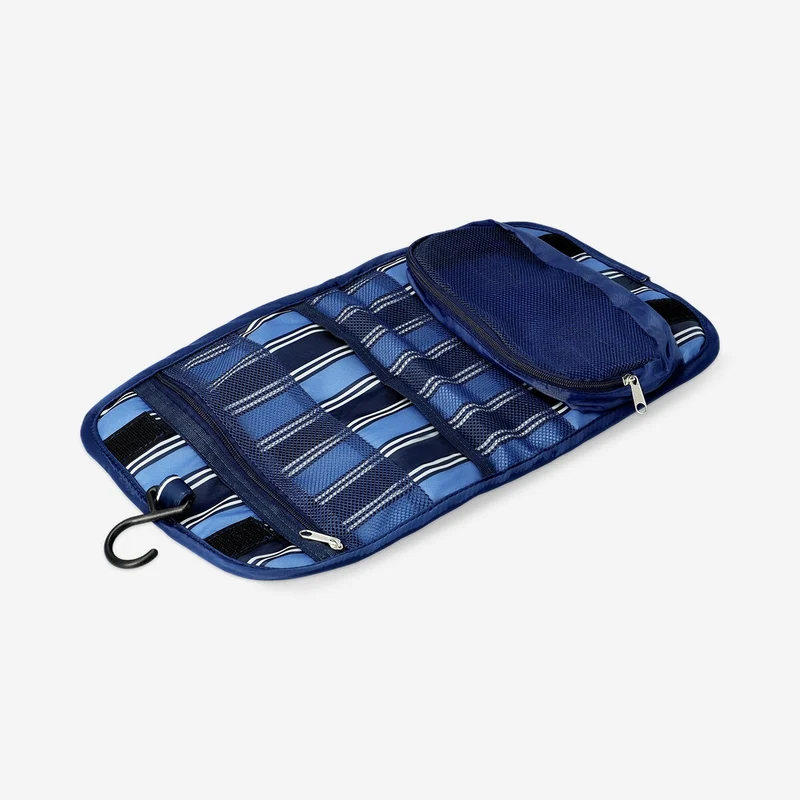 Striped toiletry bag for hanging