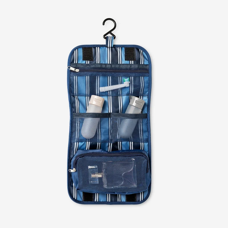 Striped toiletry bag for hanging