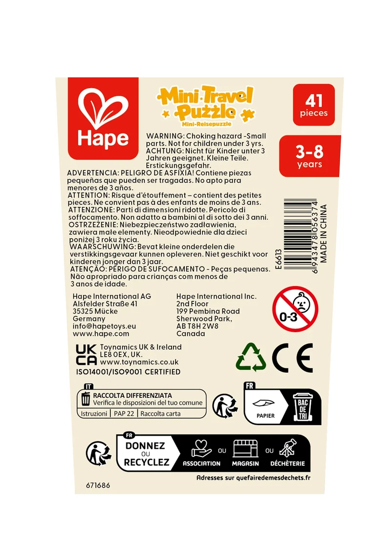 Mini Travel Puzzle 12 piezas · Hape